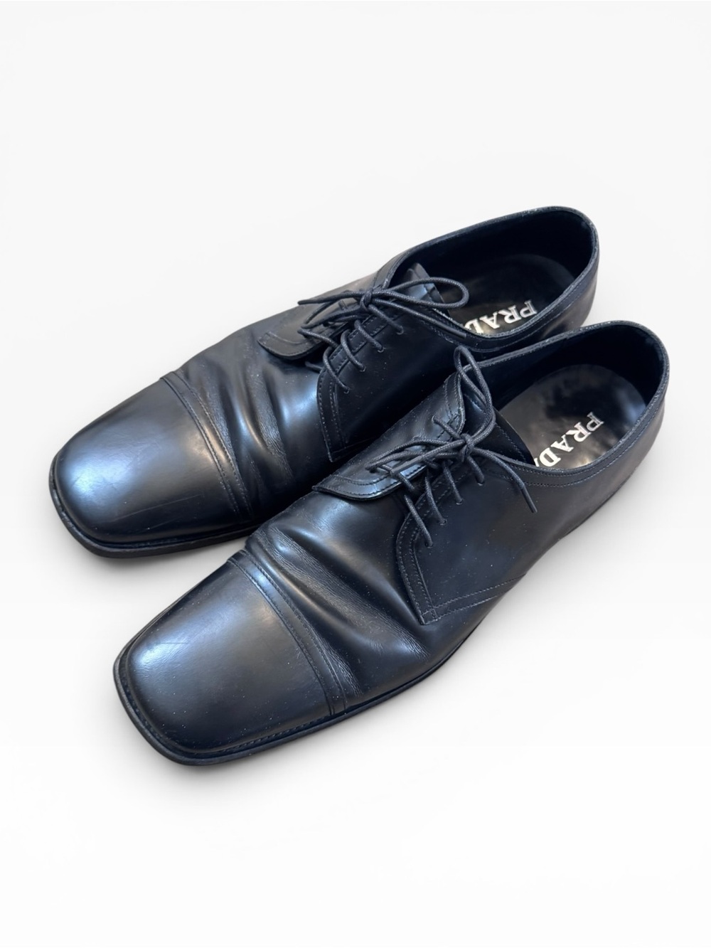 Prada Black Leather Derby Lace-Up Dress Shoes - Picture 2 of 8